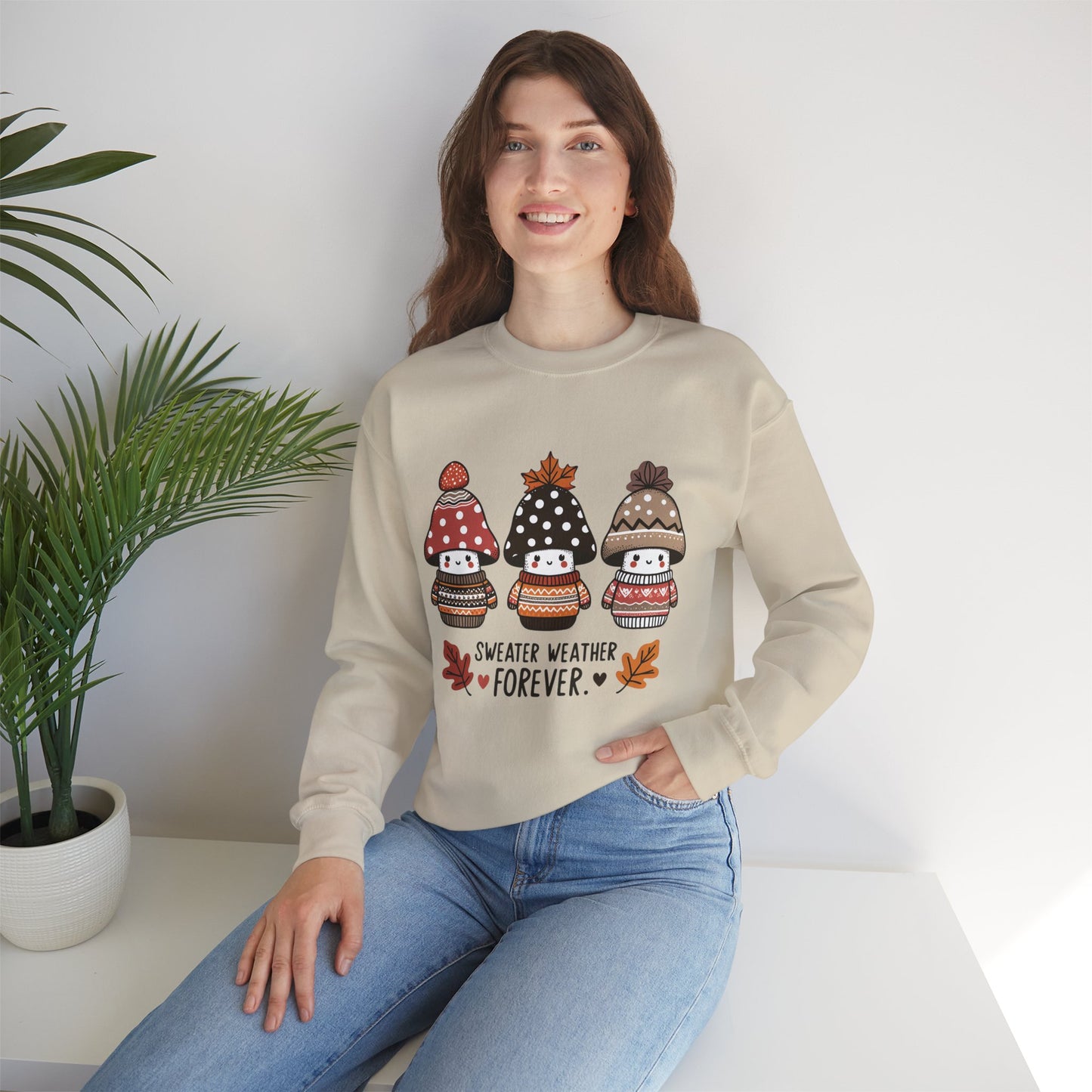 Cozy Fall Sweatshirt with Cute Mushrooms in Sweaters & Beanies – Whimsical Autumn Fashion for Latina Style