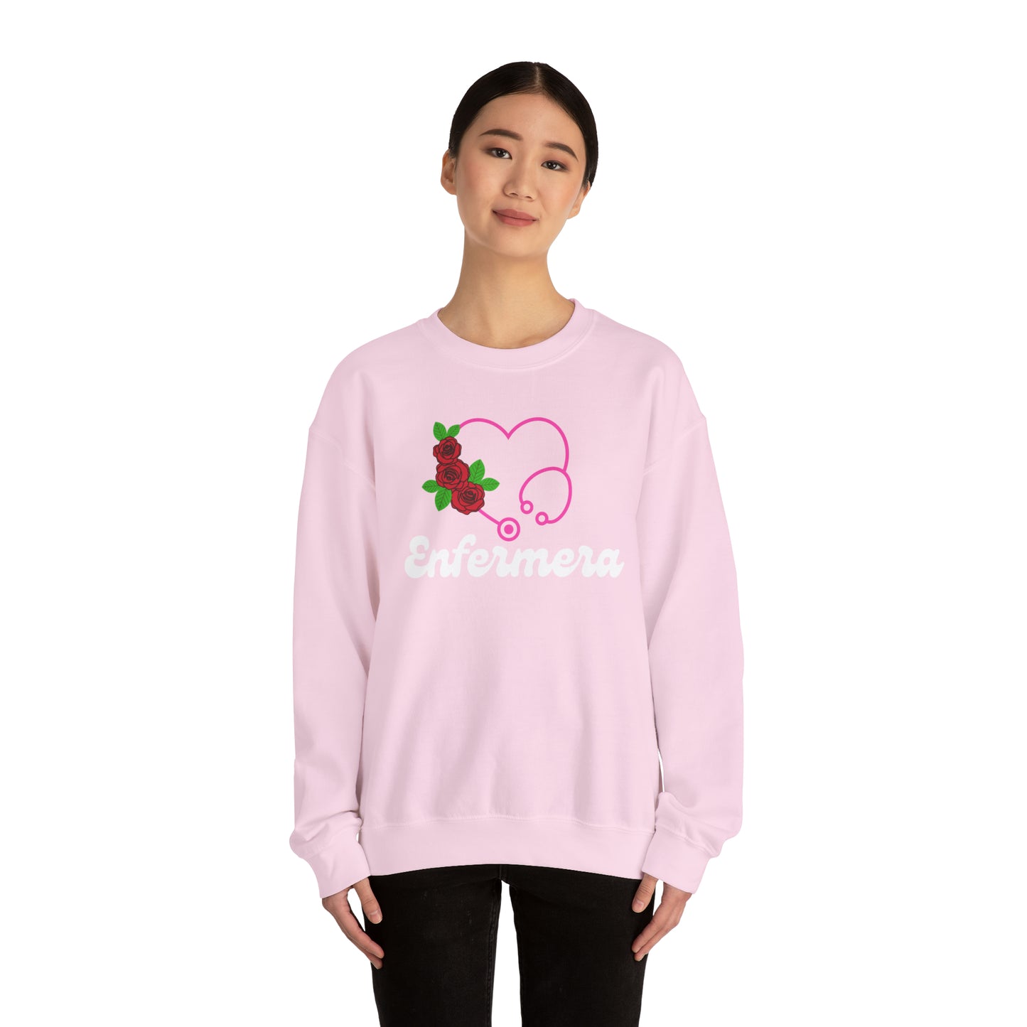 Enfermera Floriada Rose & Pink Stethescope Unisex Heavy Blend™ Crewneck Sweatshirt