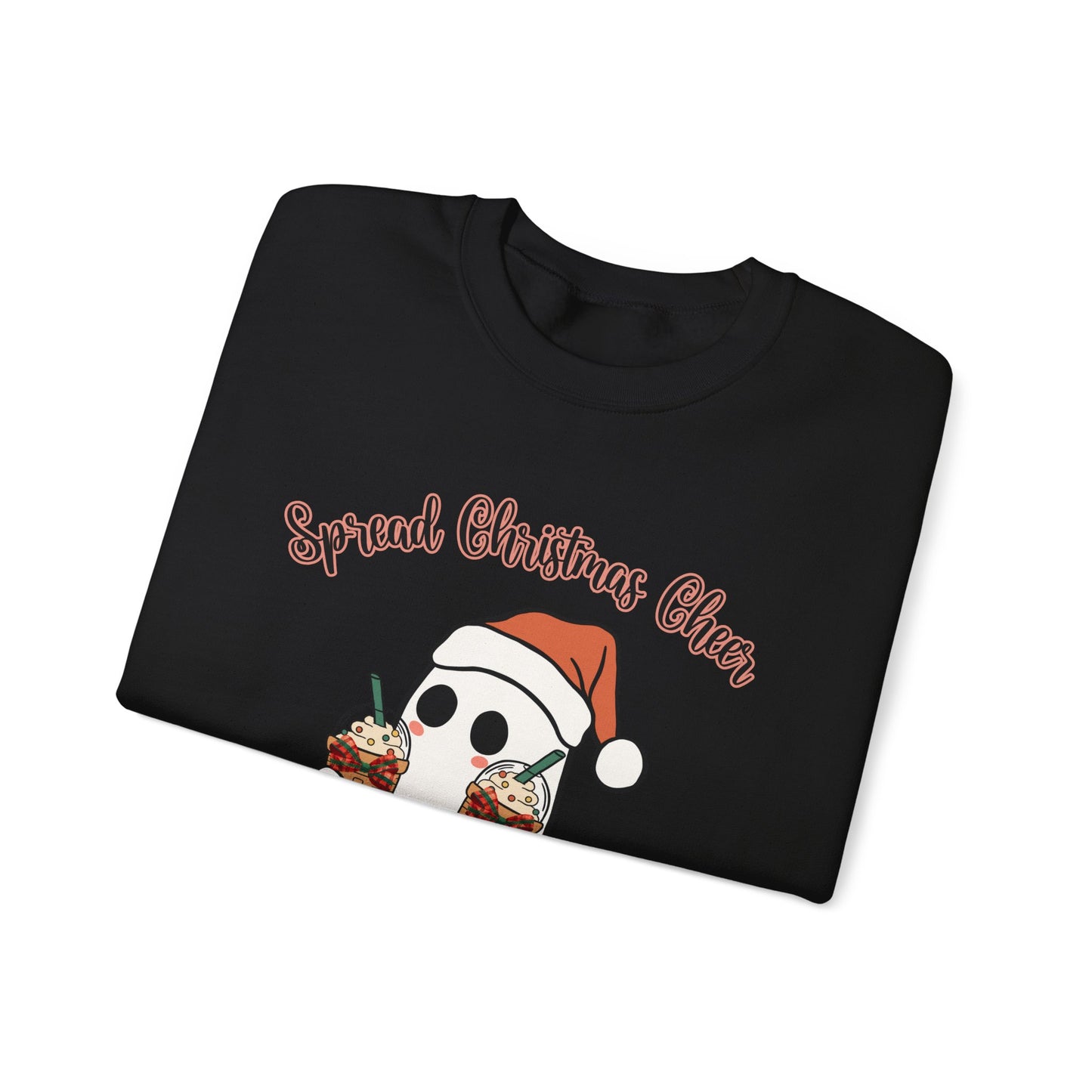 Spread Christmas Cheer Ghost and Coffee Christmas Coquette Unisex Heavy Blend™ Crewneck Sweatshirt