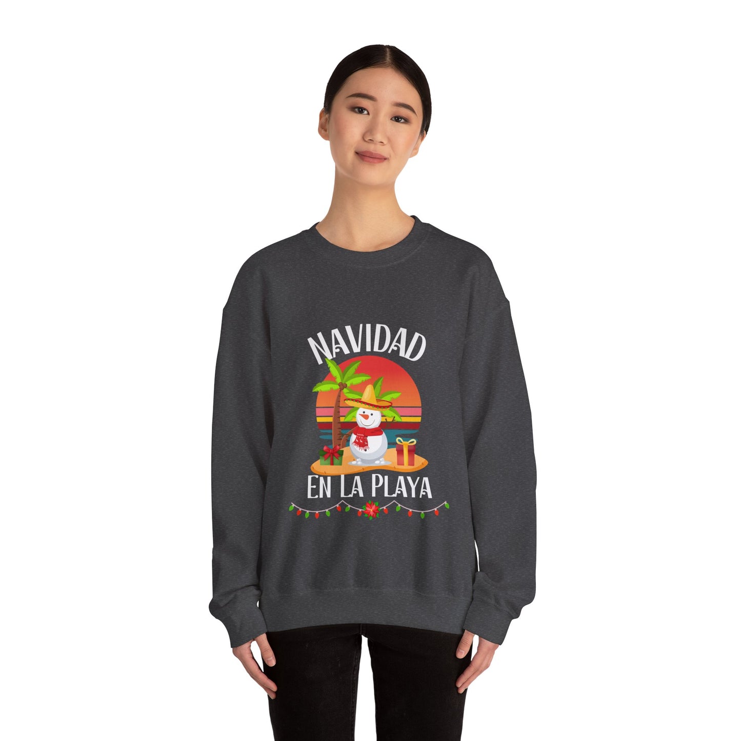 Navidad en La Playa Snowman on the Beach Heavy Blend™ Crewneck Sweatshirt