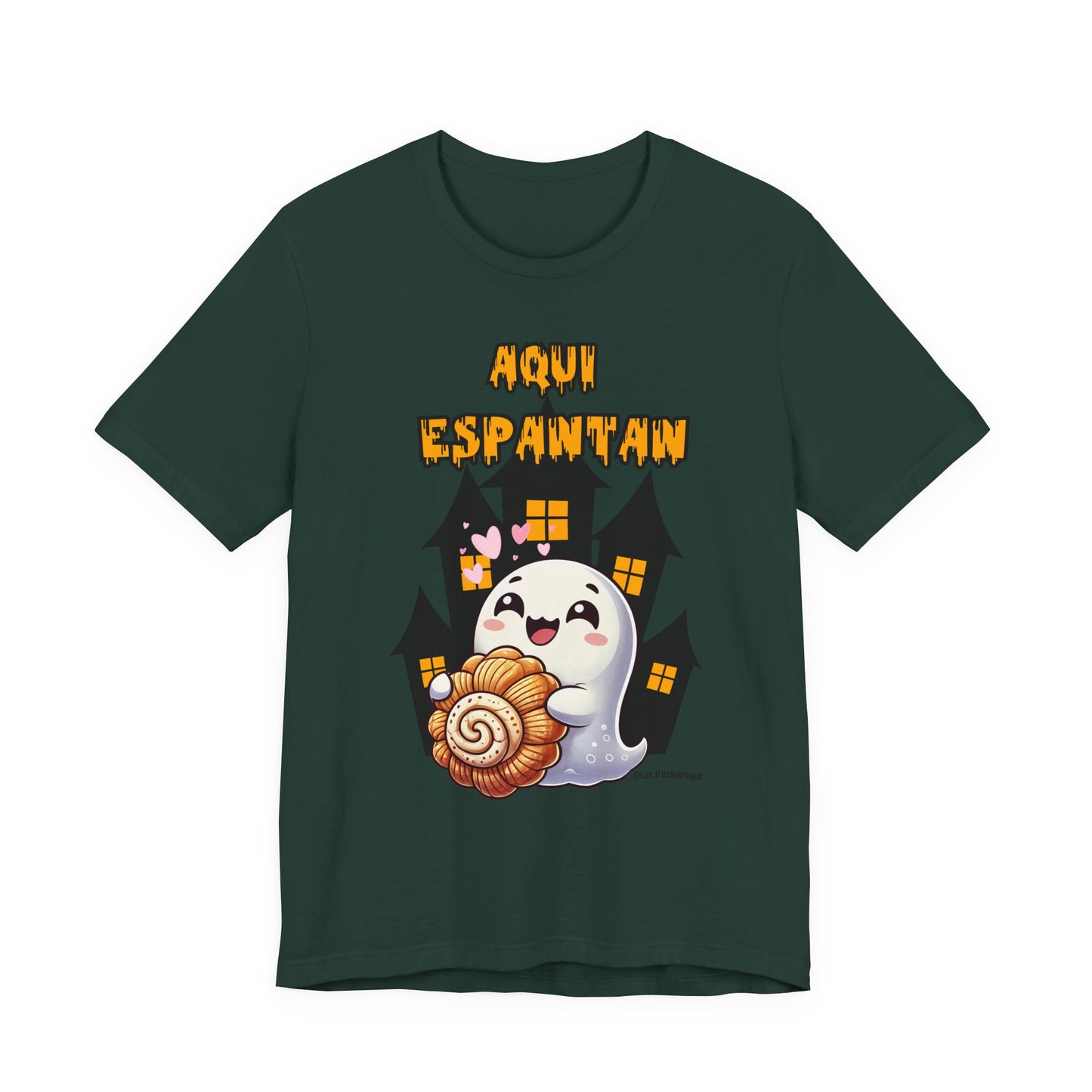 "Aqui Espantan" Cute Ghost Halloween Tee, Funny Ghost Shirt, Halloween Costume, Spooky T-Shirt, Gift for Halloween Lovers