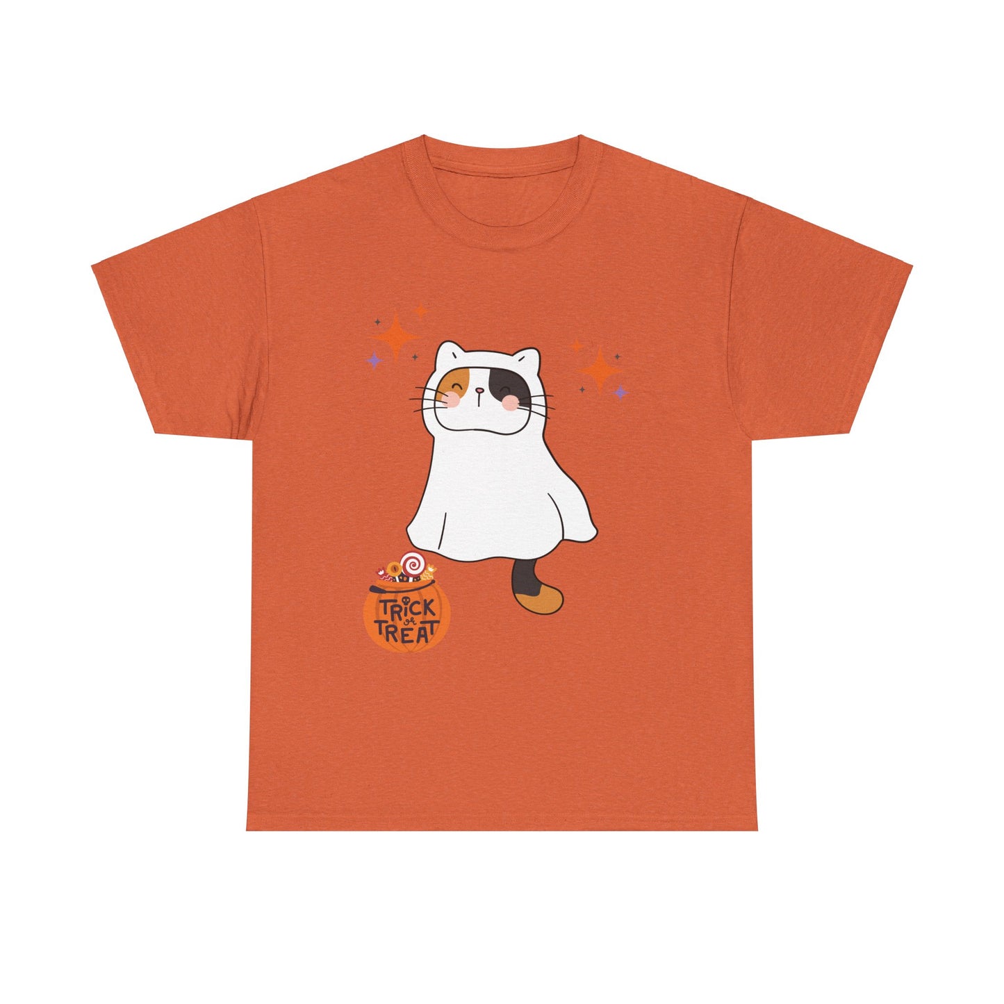 Halloween Cat T-Shirt – Cute Calico Kitten in Ghost Costume for Cat Lovers