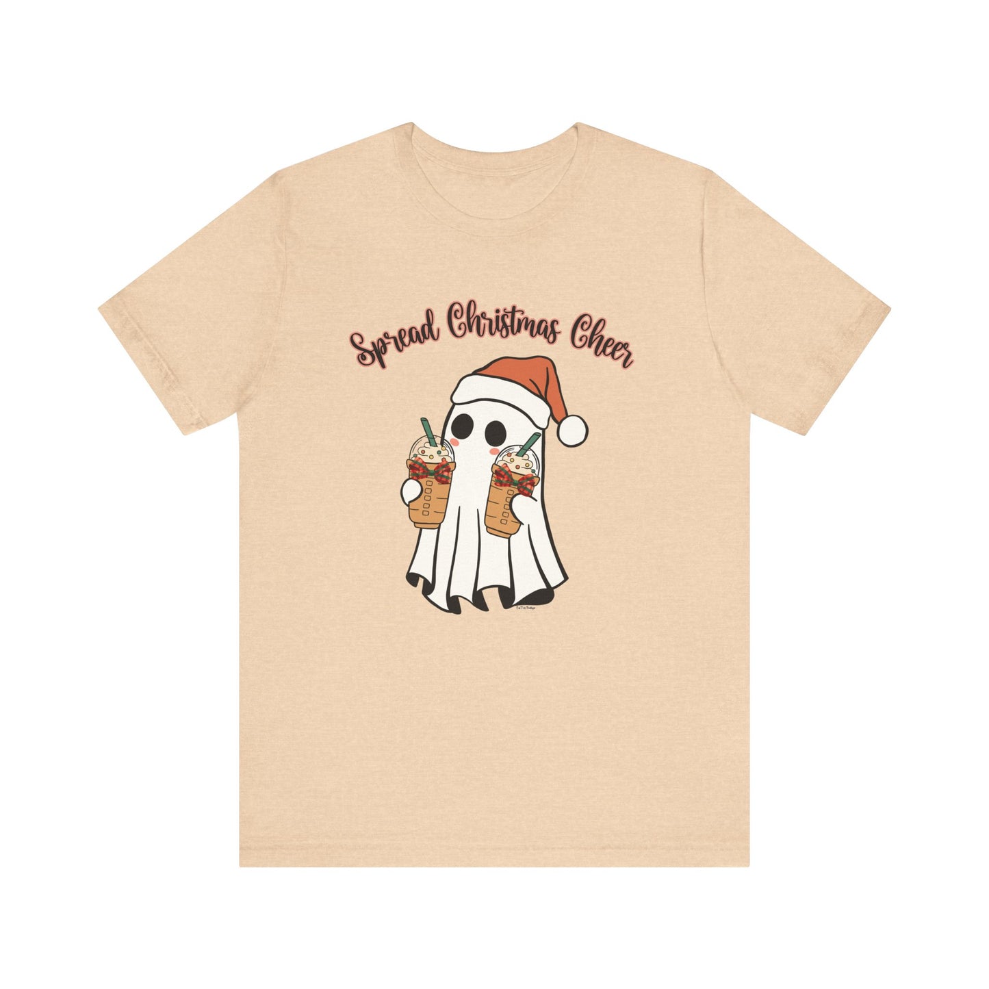 Spread Christmas Cheer Ghost and Coffee Christmas Coquette Unisex Jersey Short Sleeve Tee