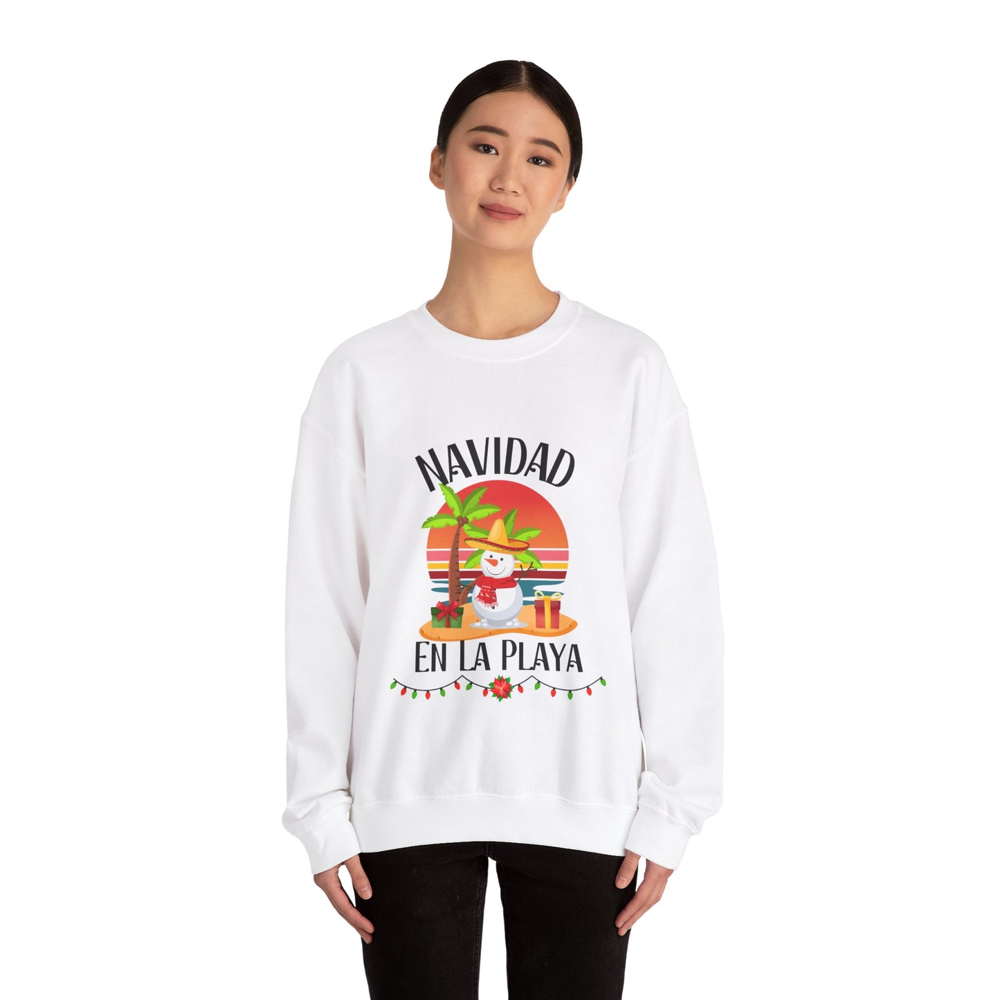 Navidad en La Playa Snowman on the Beach Heavy Blend™ Crewneck Sweatshirt