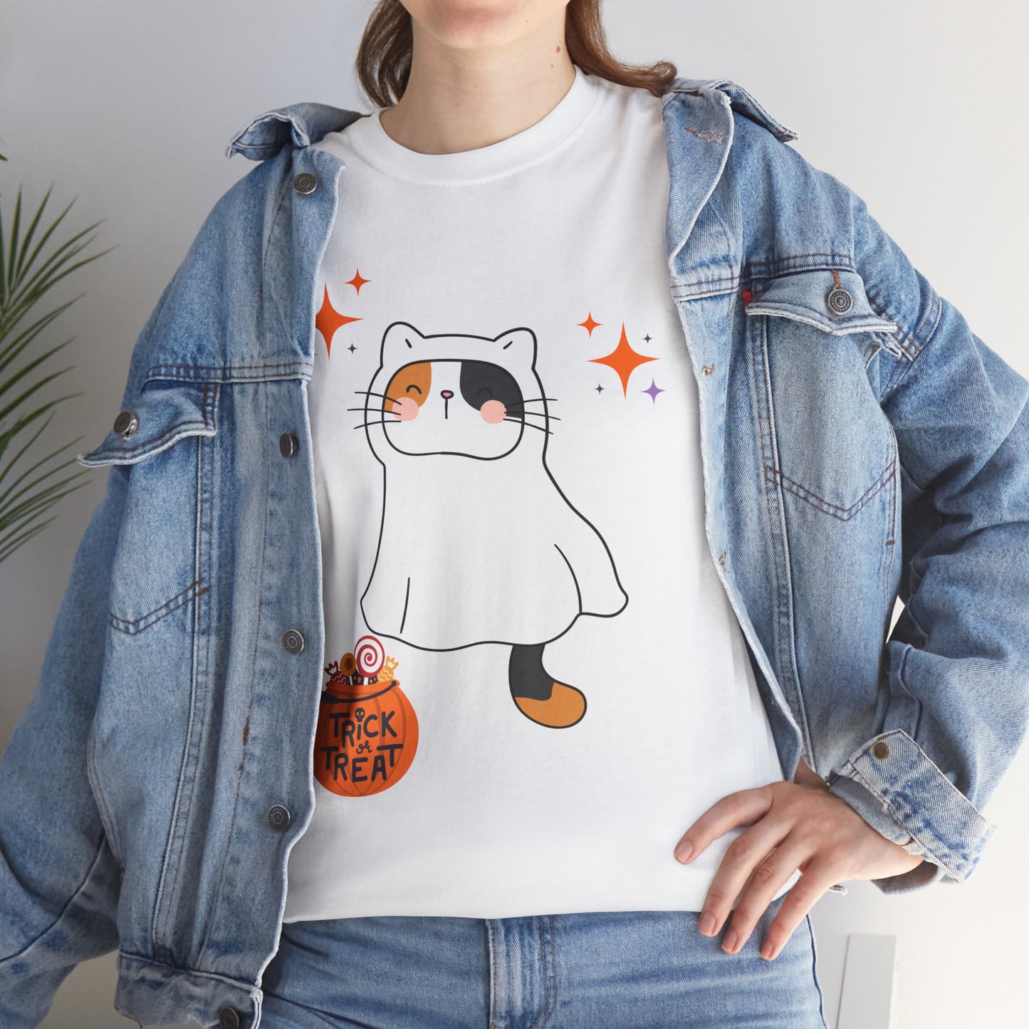 Cute Kitten Ghost Halloween T-Shirt – Spooky and Sweet Trick-or-Treat Design