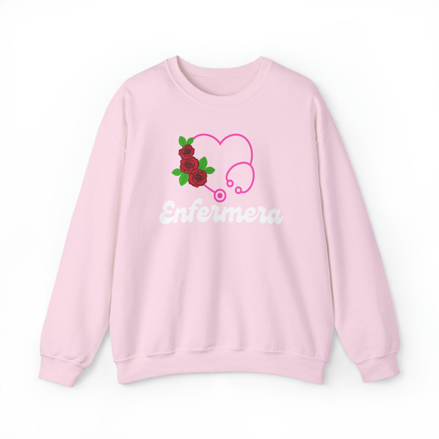 Enfermera Floriada Rose & Pink Stethescope Unisex Heavy Blend™ Crewneck Sweatshirt