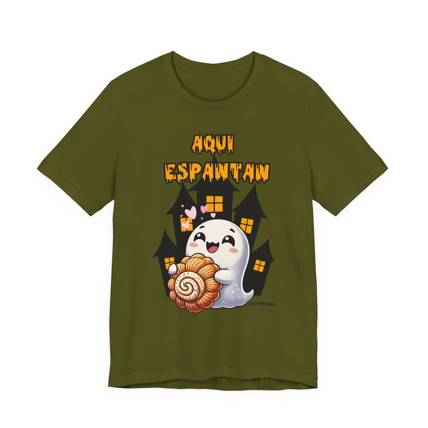 "Aqui Espantan" Cute Ghost Halloween Tee, Funny Ghost Shirt, Halloween Costume, Spooky T-Shirt, Gift for Halloween Lovers