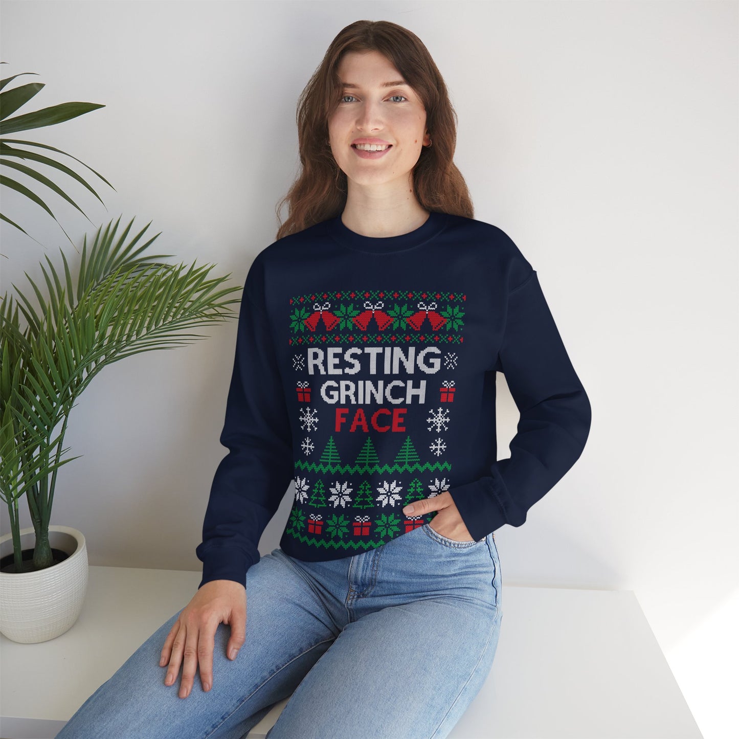 Resting Grinch Face Ugly Christmas Unisex Heavy Blend™ Crewneck Sweatshirt