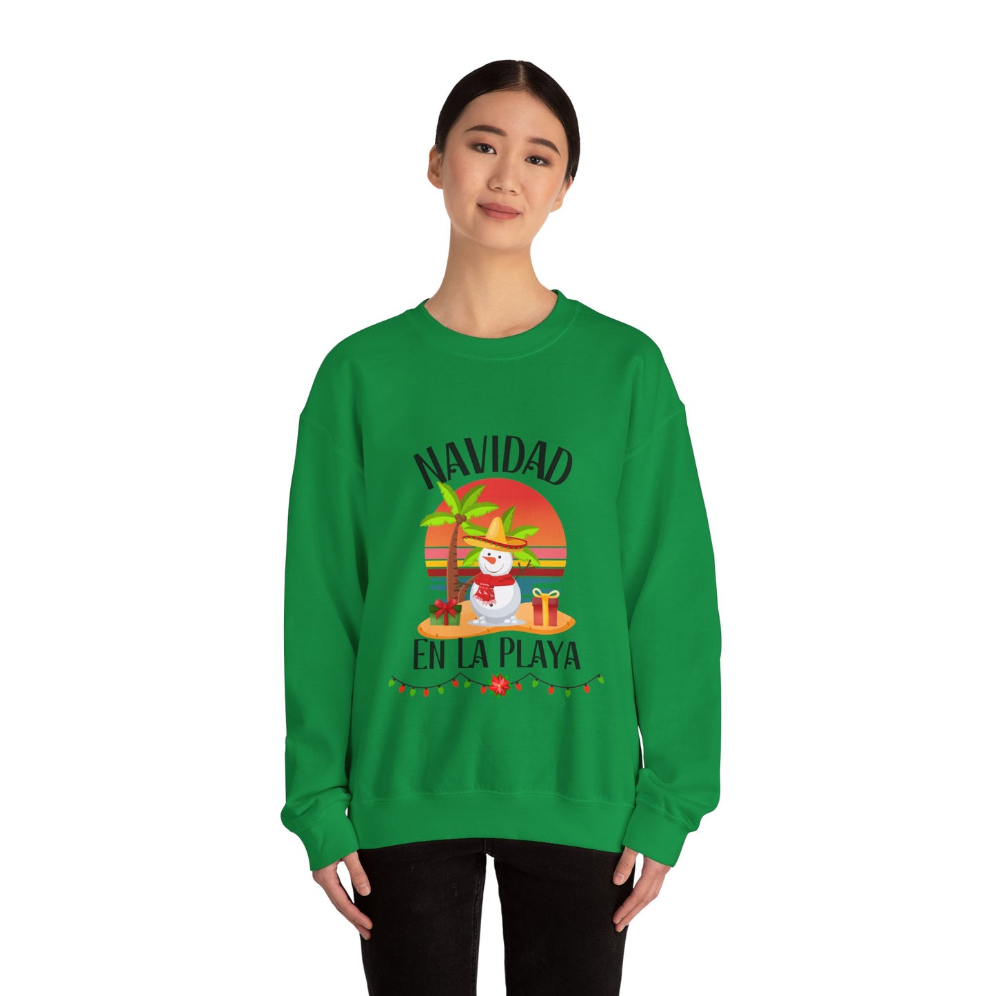 Navidad en La Playa Snowman on the Beach Heavy Blend™ Crewneck Sweatshirt