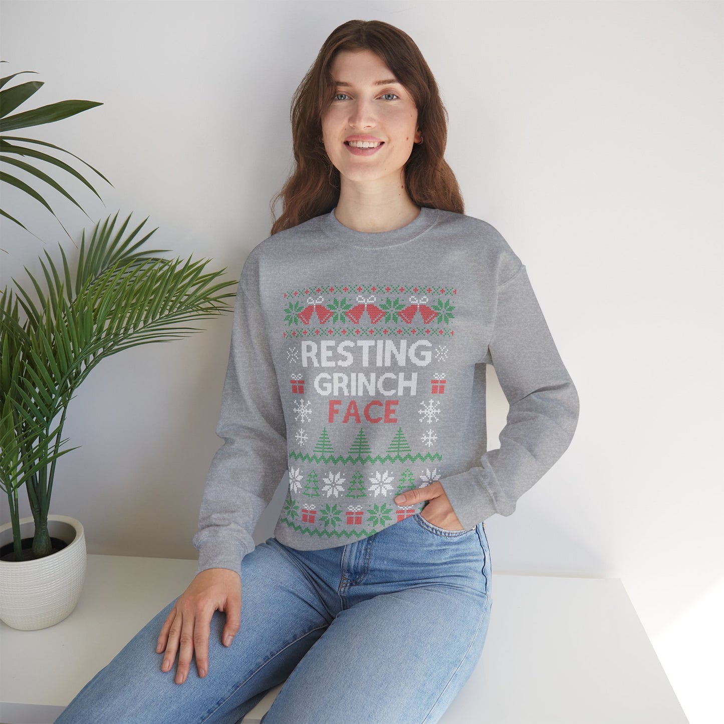 Resting Grinch Face Ugly Christmas Unisex Heavy Blend™ Crewneck Sweatshirt