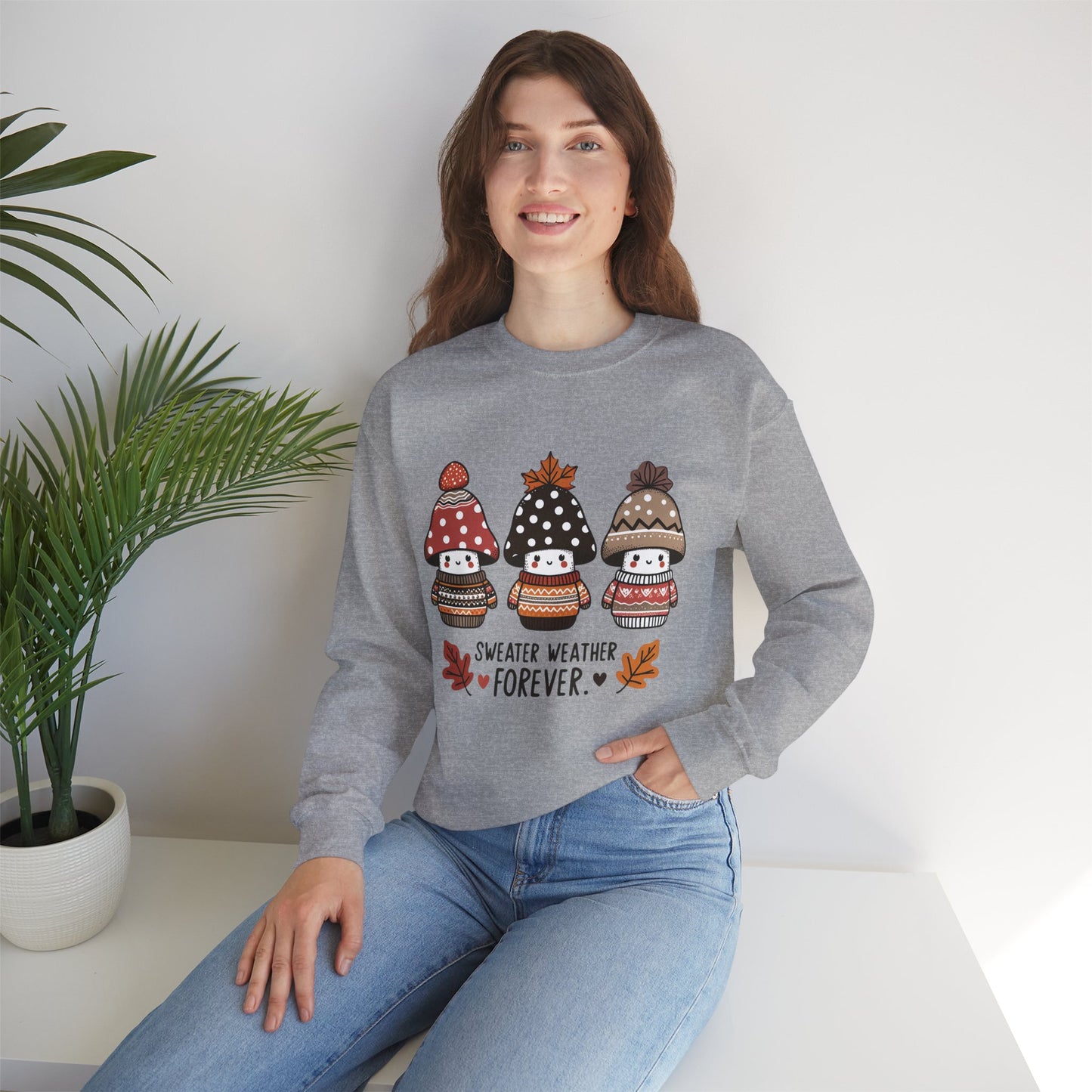 Cozy Fall Sweatshirt with Cute Mushrooms in Sweaters & Beanies – Whimsical Autumn Fashion for Latina Style