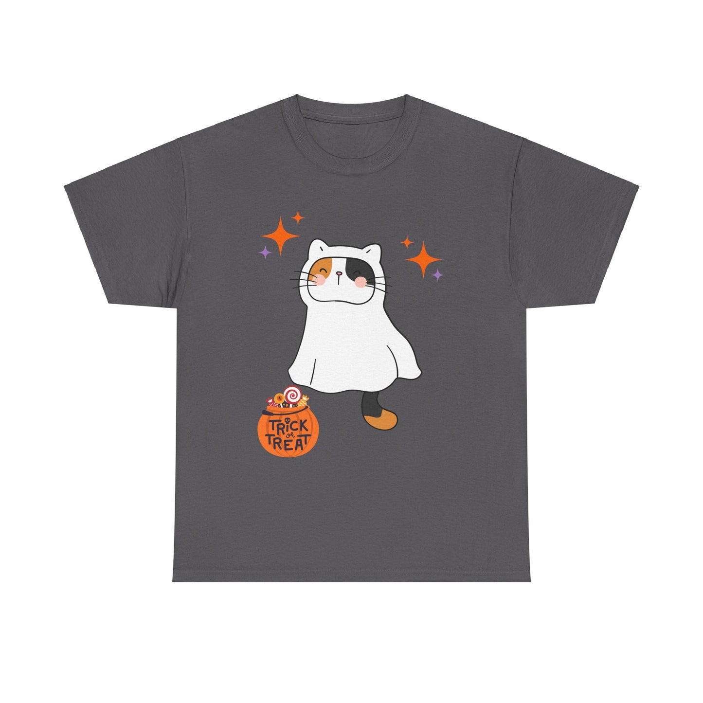 Cute Kitten Ghost Halloween T-Shirt – Spooky and Sweet Trick-or-Treat Design