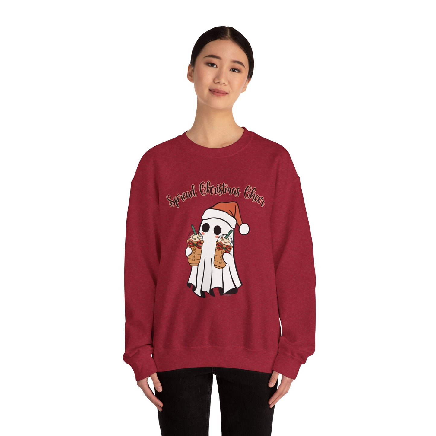 Spread Christmas Cheer Ghost and Coffee Christmas Coquette Unisex Heavy Blend™ Crewneck Sweatshirt