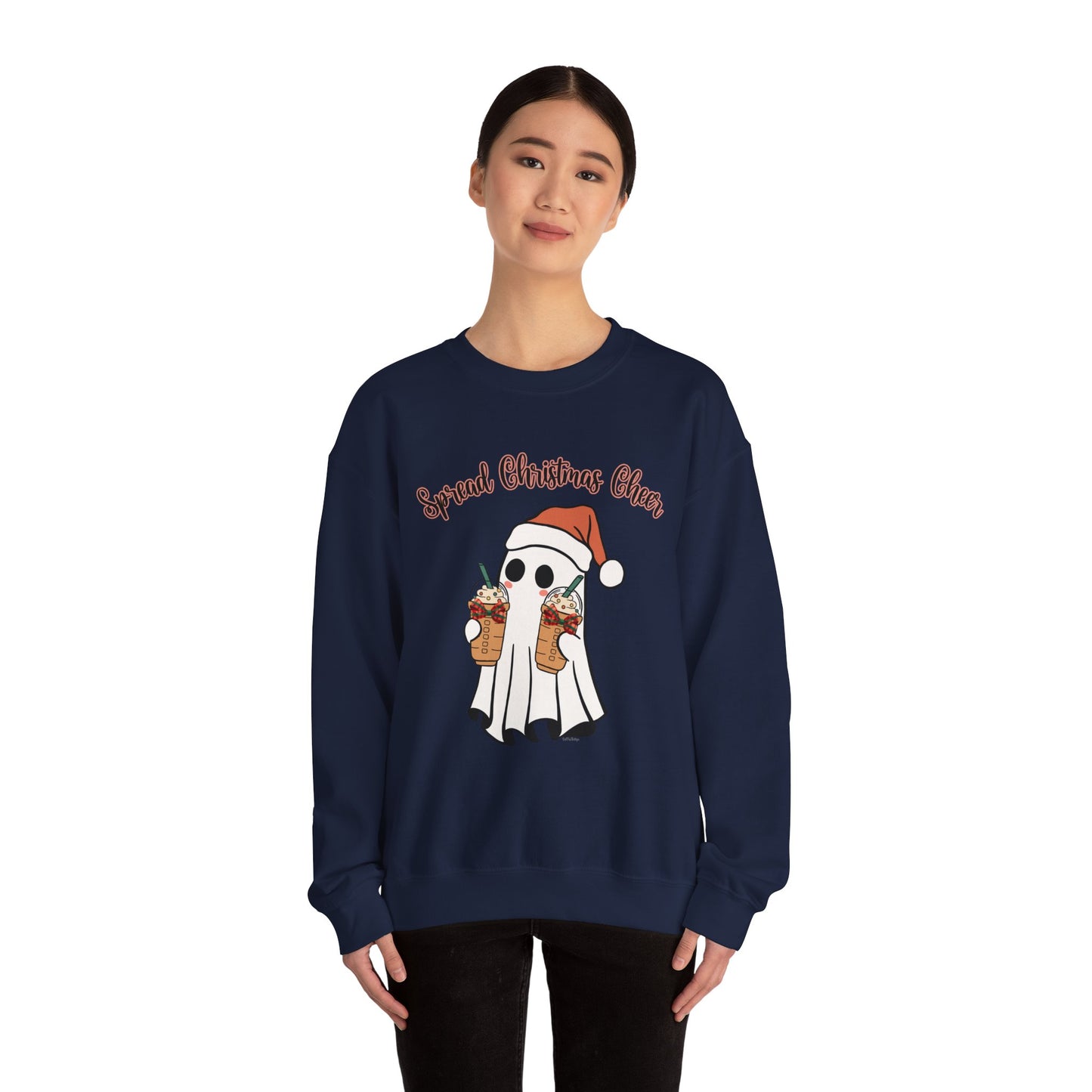 Spread Christmas Cheer Ghost and Coffee Christmas Coquette Unisex Heavy Blend™ Crewneck Sweatshirt