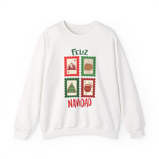 Feliz Navidad Stamp Sweatshirt™ | Cute Latina Christmas Crewneck | Pan Dulce & Champurrado Design