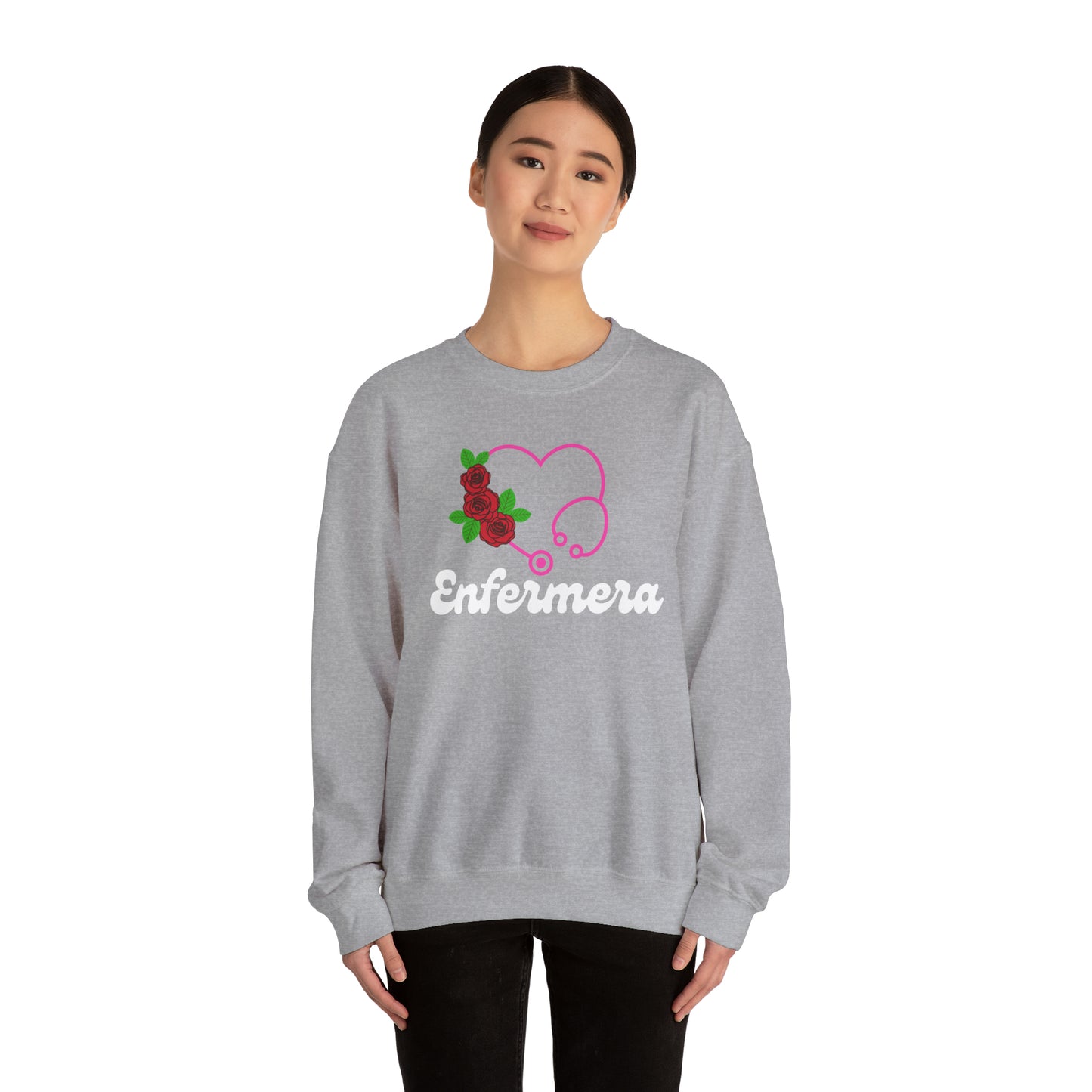 Enfermera Floriada Rose & Pink Stethescope Unisex Heavy Blend™ Crewneck Sweatshirt