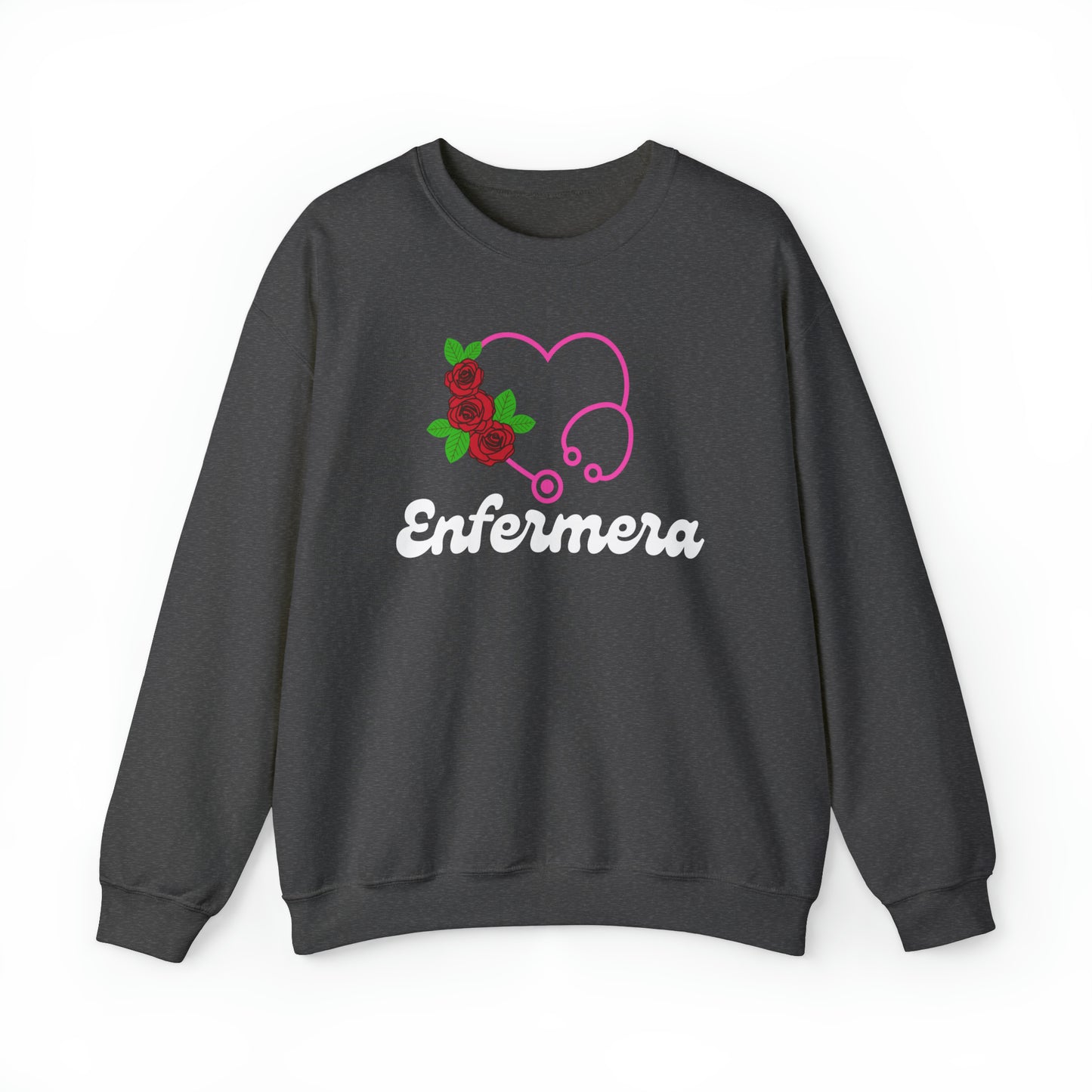 Enfermera Floriada Rose & Pink Stethescope Unisex Heavy Blend™ Crewneck Sweatshirt