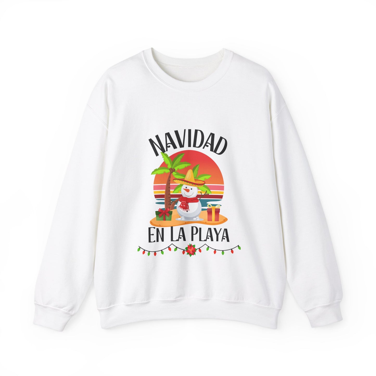 Navidad en La Playa Snowman on the Beach Heavy Blend™ Crewneck Sweatshirt