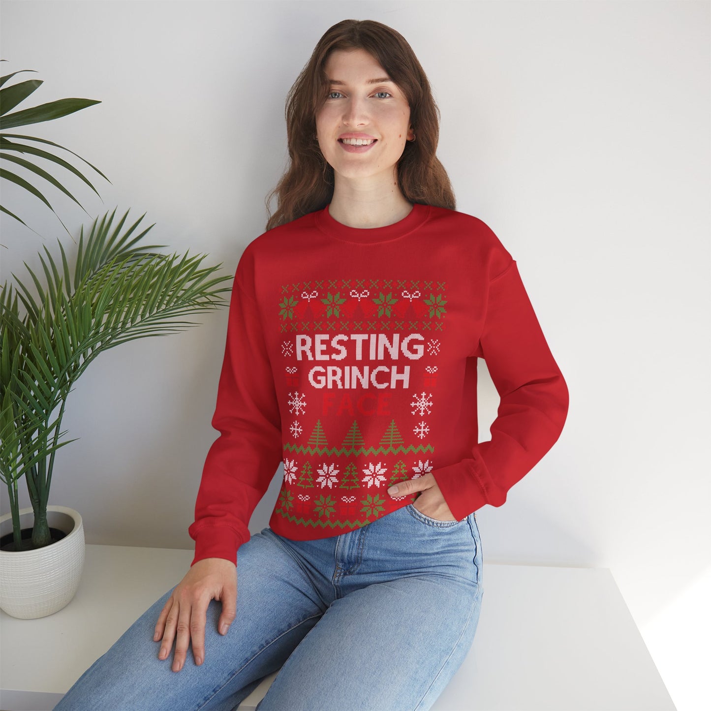 Resting Grinch Face Ugly Christmas Unisex Heavy Blend™ Crewneck Sweatshirt