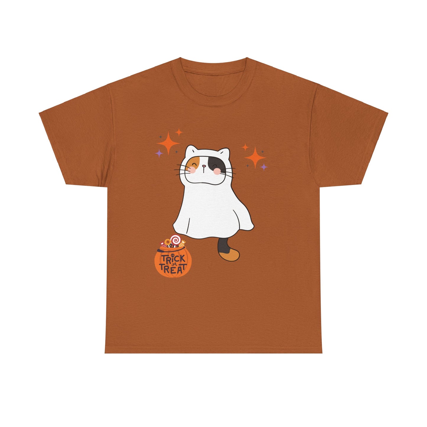 Halloween Cat T-Shirt – Cute Calico Kitten in Ghost Costume for Cat Lovers