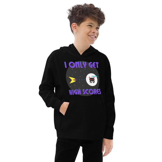 Retro Game "I only get high scores" Kids fleece hoodie