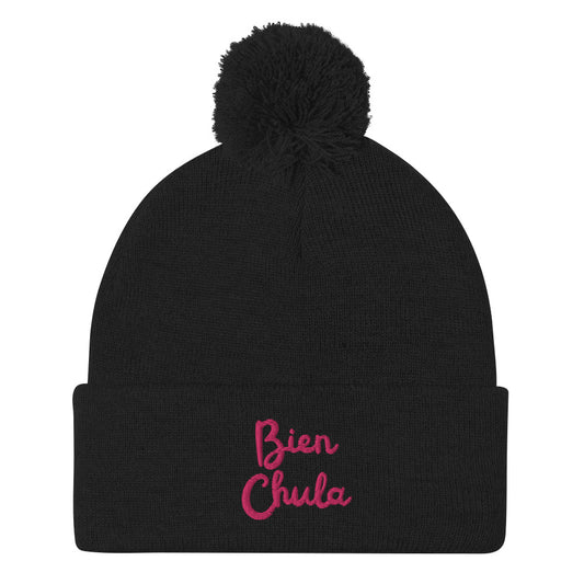 "Bien Chula" Pink letters Pom-Pom Beanie