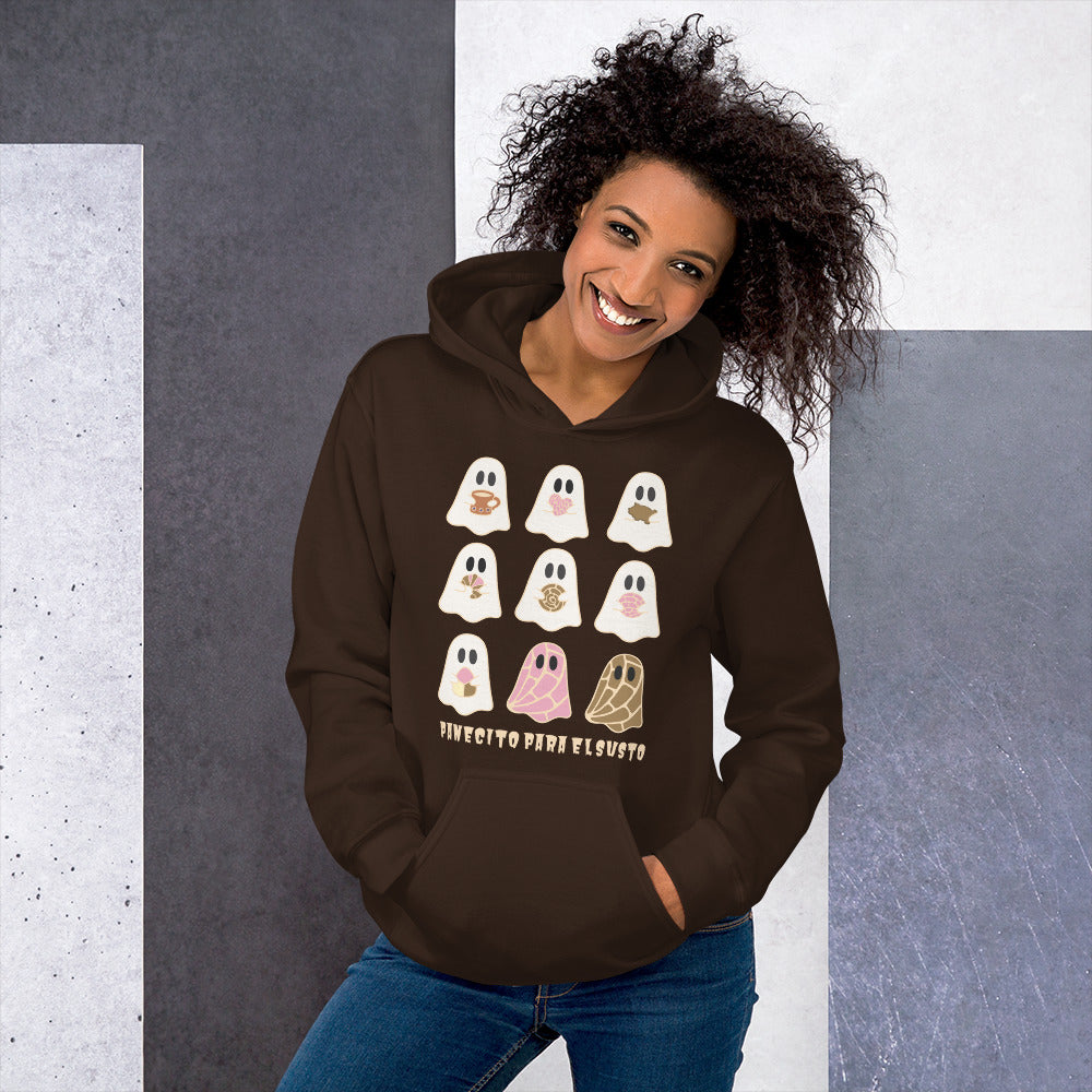 Cozy Halloween Hoodie – Cute Ghosts with Pan Dulce and Cafecito for Fall Vibes