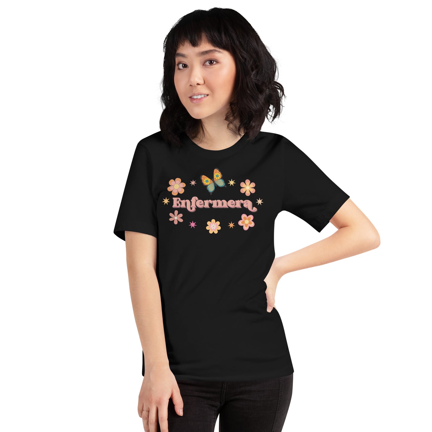 Enfermera Retro Flowers & Butterfly women's t-shirt