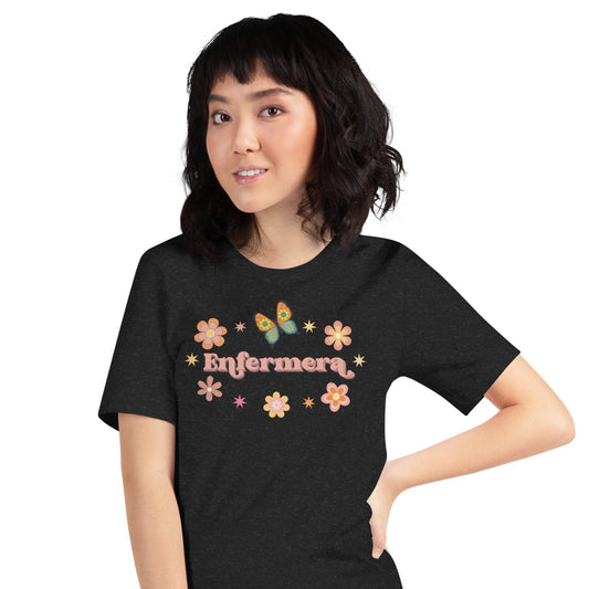 Enfermera Retro Flowers & Butterfly women's t-shirt