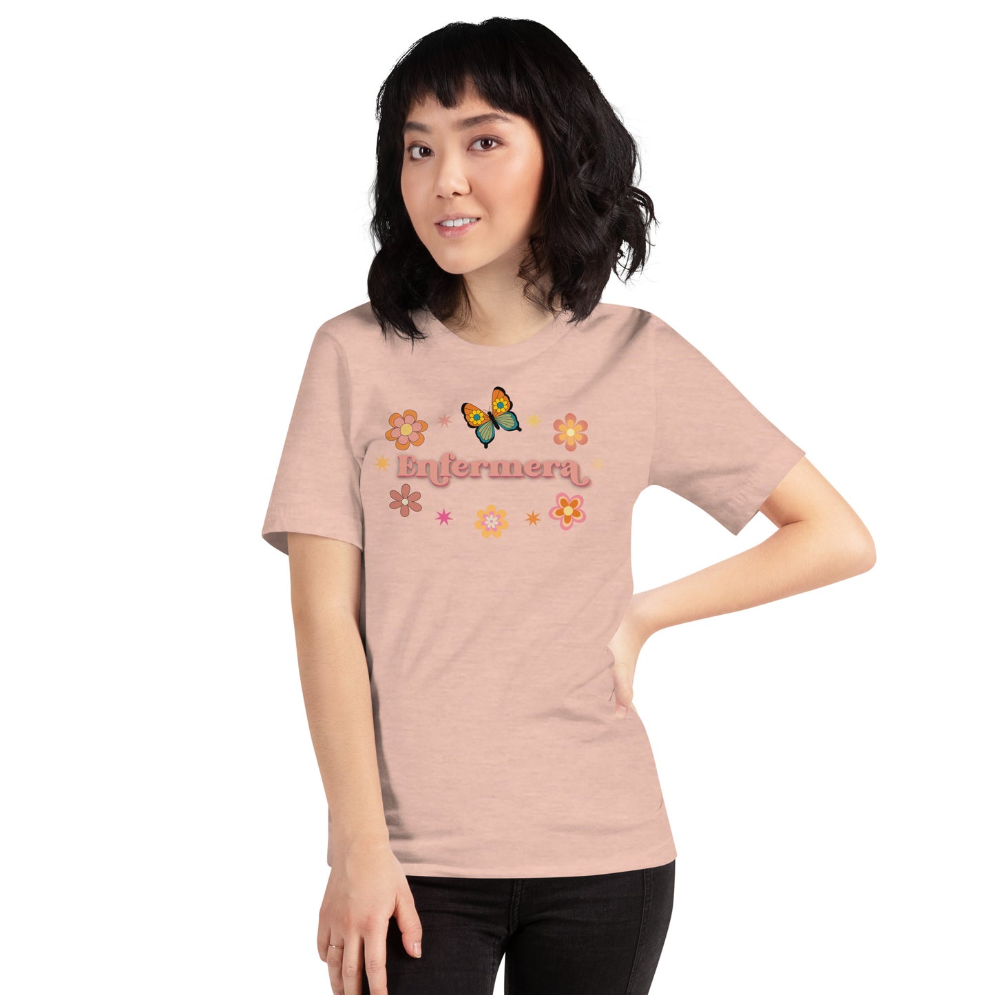 Enfermera Retro Flowers & Butterfly women's t-shirt