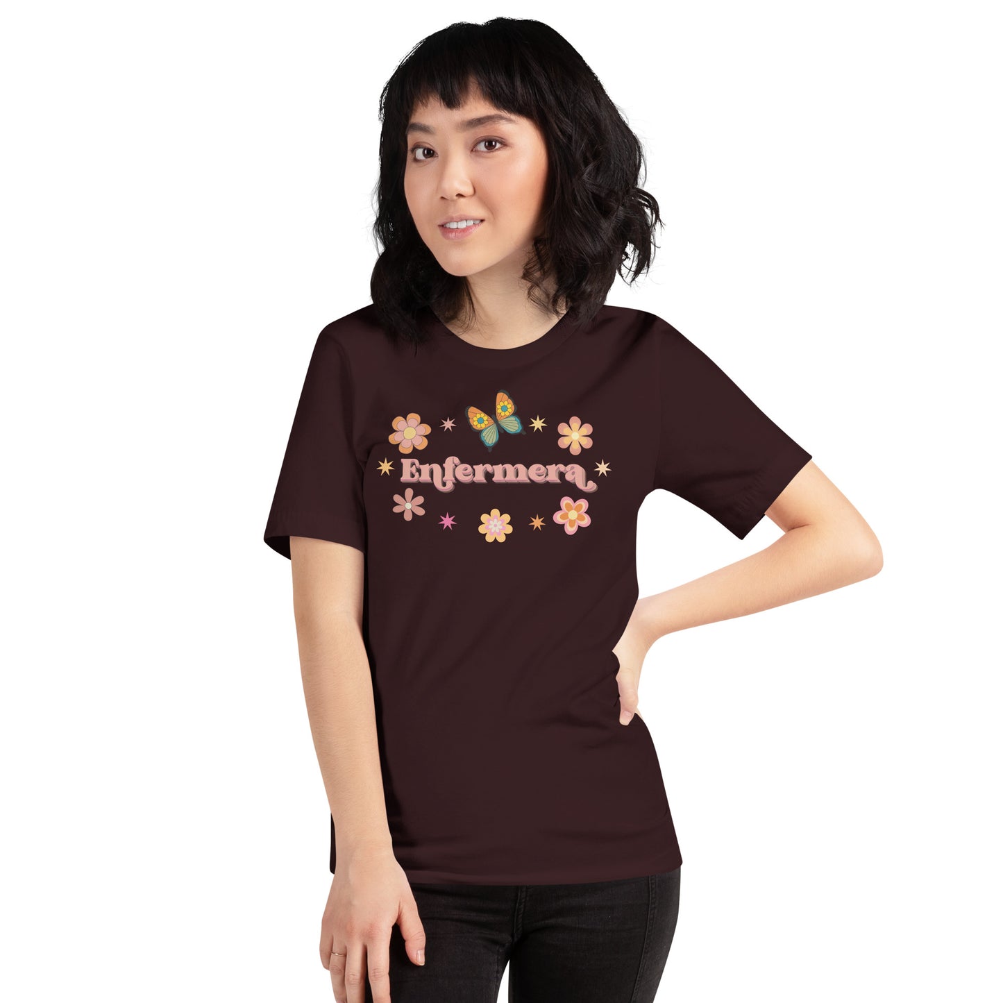 Enfermera Retro Flowers & Butterfly women's t-shirt