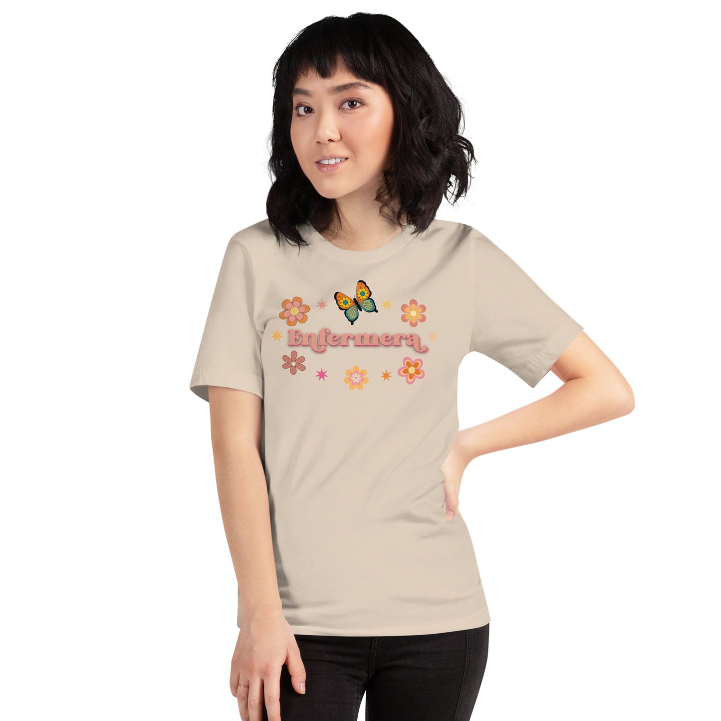 Enfermera Retro Flowers & Butterfly women's t-shirt