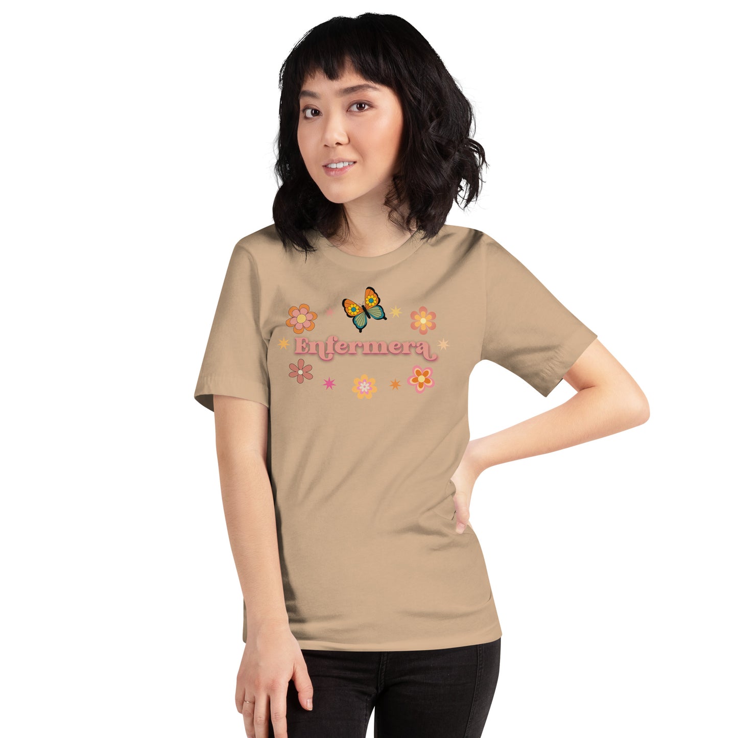 Enfermera Retro Flowers & Butterfly women's t-shirt