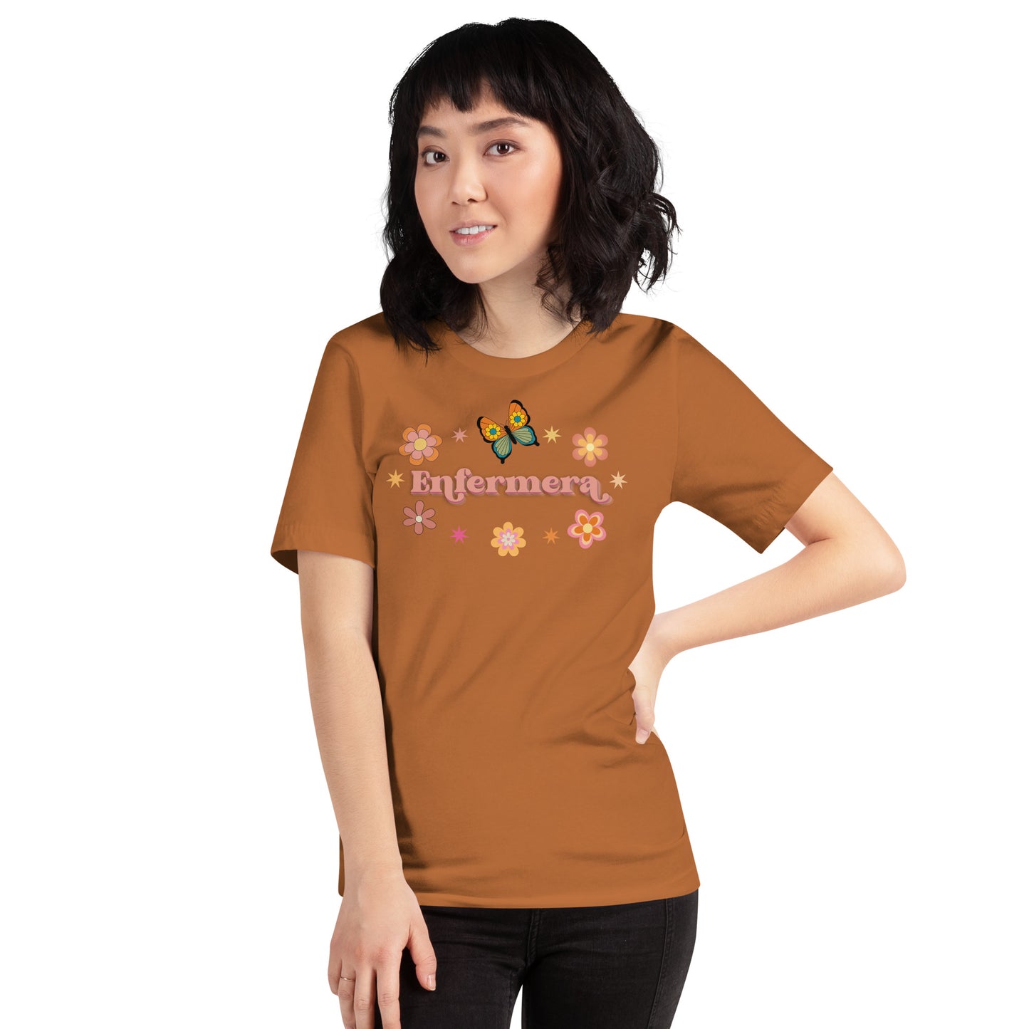 Enfermera Retro Flowers & Butterfly women's t-shirt