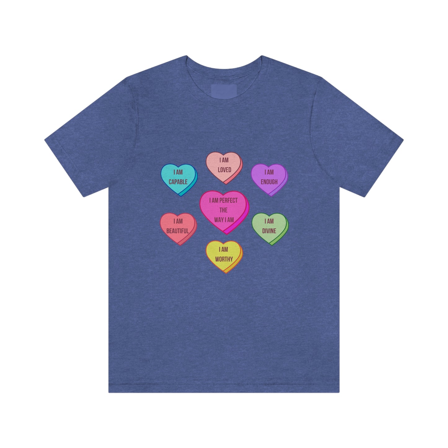 Self-Love Conversation Candy Heart Affirmations, in English,Unisex Jersey Short Sleeve Tee