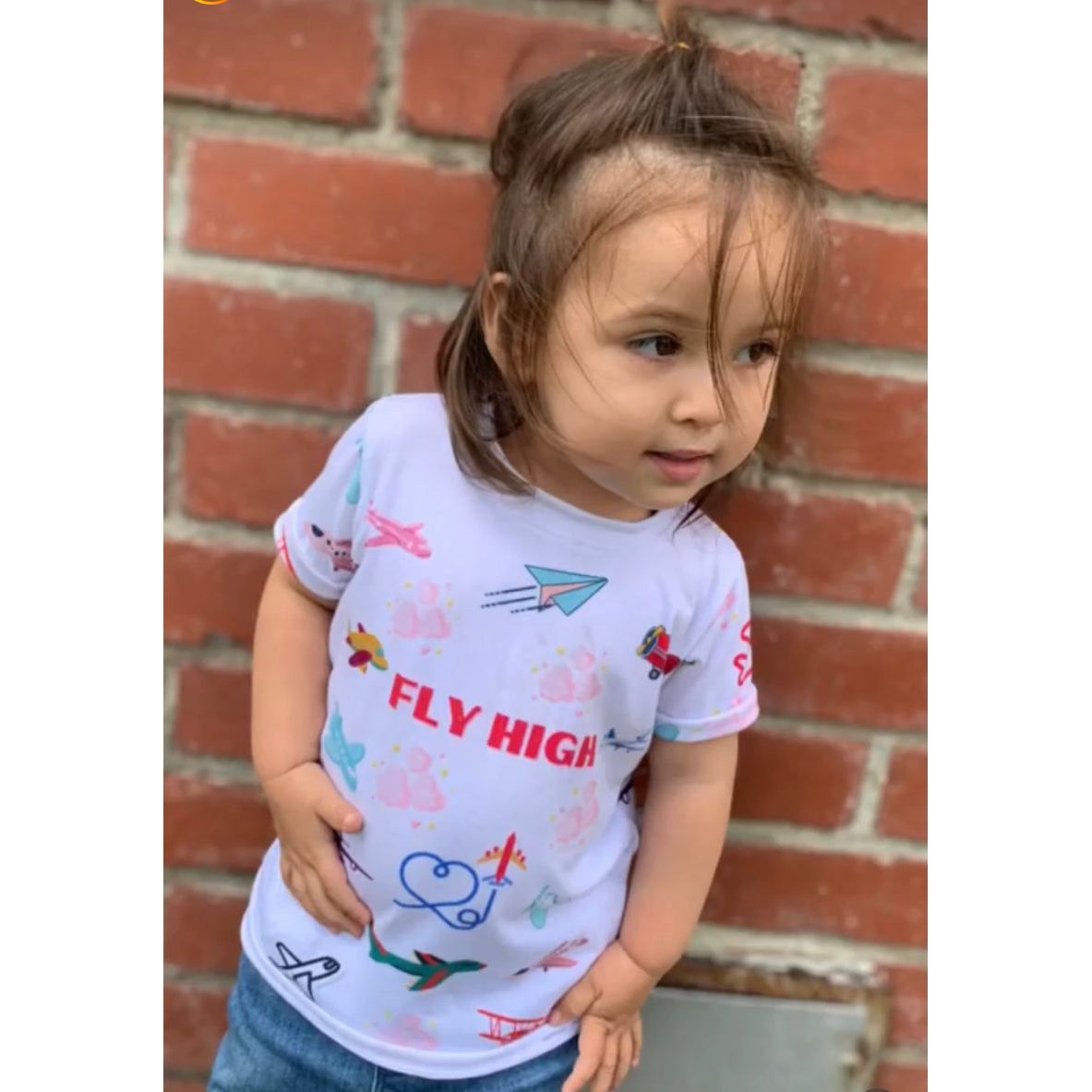 Girls "Fly High" T-Shirt with Airplanes and Pink Clouds, 2T- 6X, Inspire young girls to FLY! Latina Owned, Women Owned Business