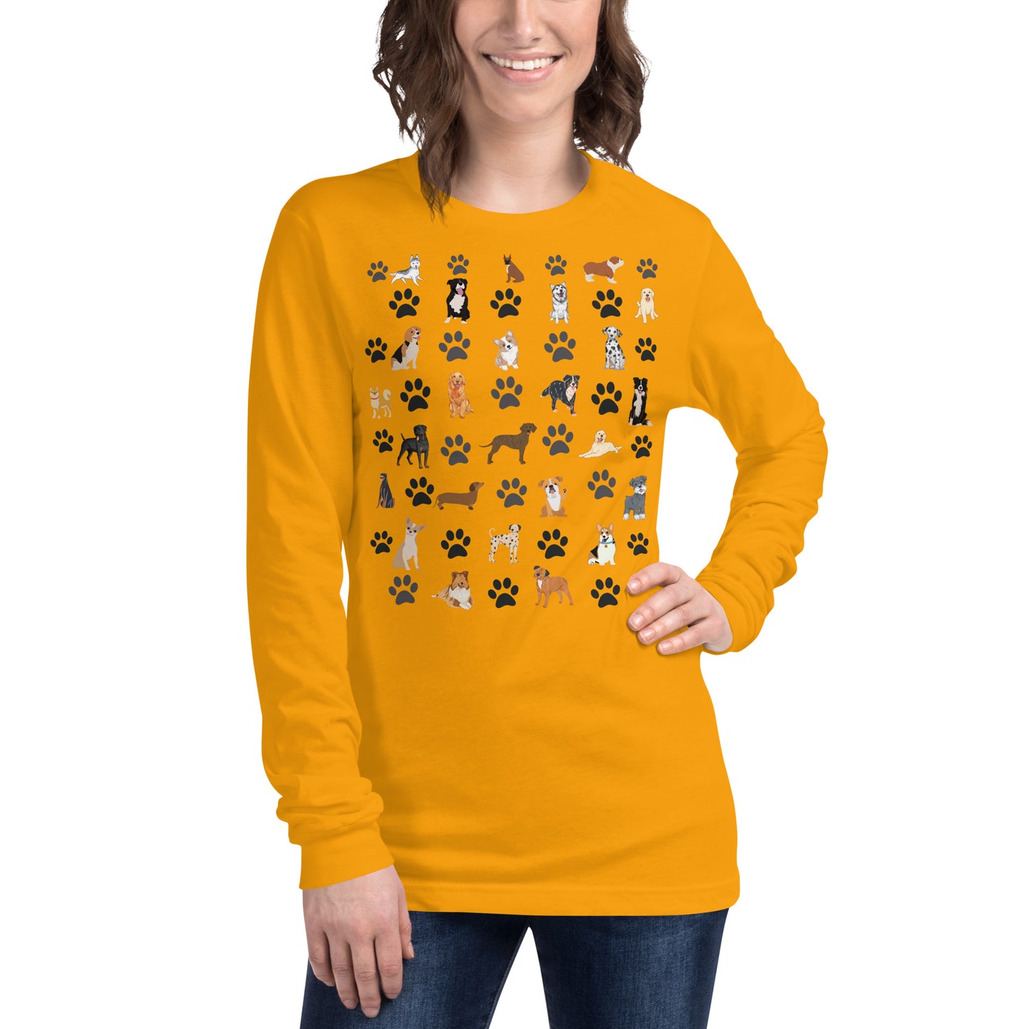 Dog Lover’s Shirt, Unisex Long Sleeve Tee Featuring Rottweiler, chihuahua, plott hound, pitt bull, terrier, golden retriever, husky, corgi, boxer