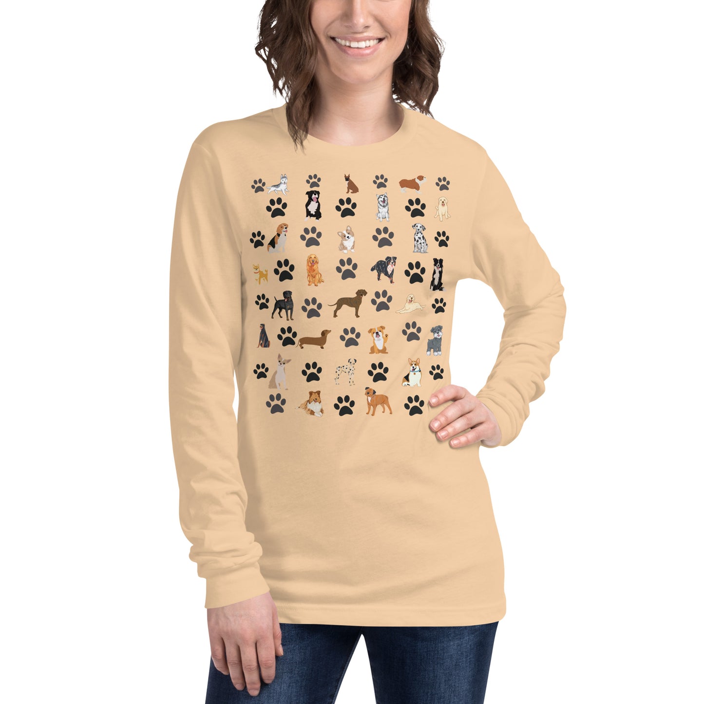 Dog Lover’s Shirt, Unisex Long Sleeve Tee Featuring Rottweiler, chihuahua, plott hound, pitt bull, terrier, golden retriever, husky, corgi, boxer