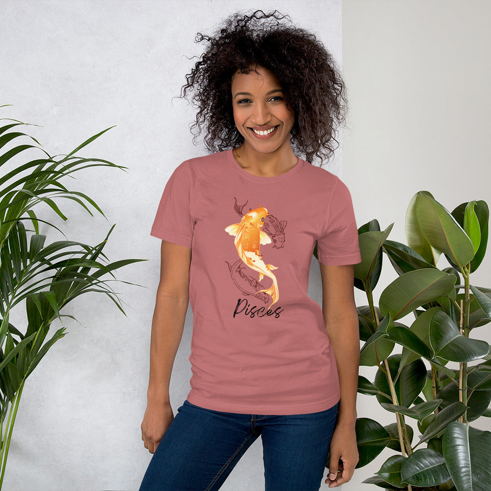 Zodiac Sign Pisces, Beautiful Koi Fish, Short-Sleeve Unisex T-Shirt, Latina Owned business, Women Owned