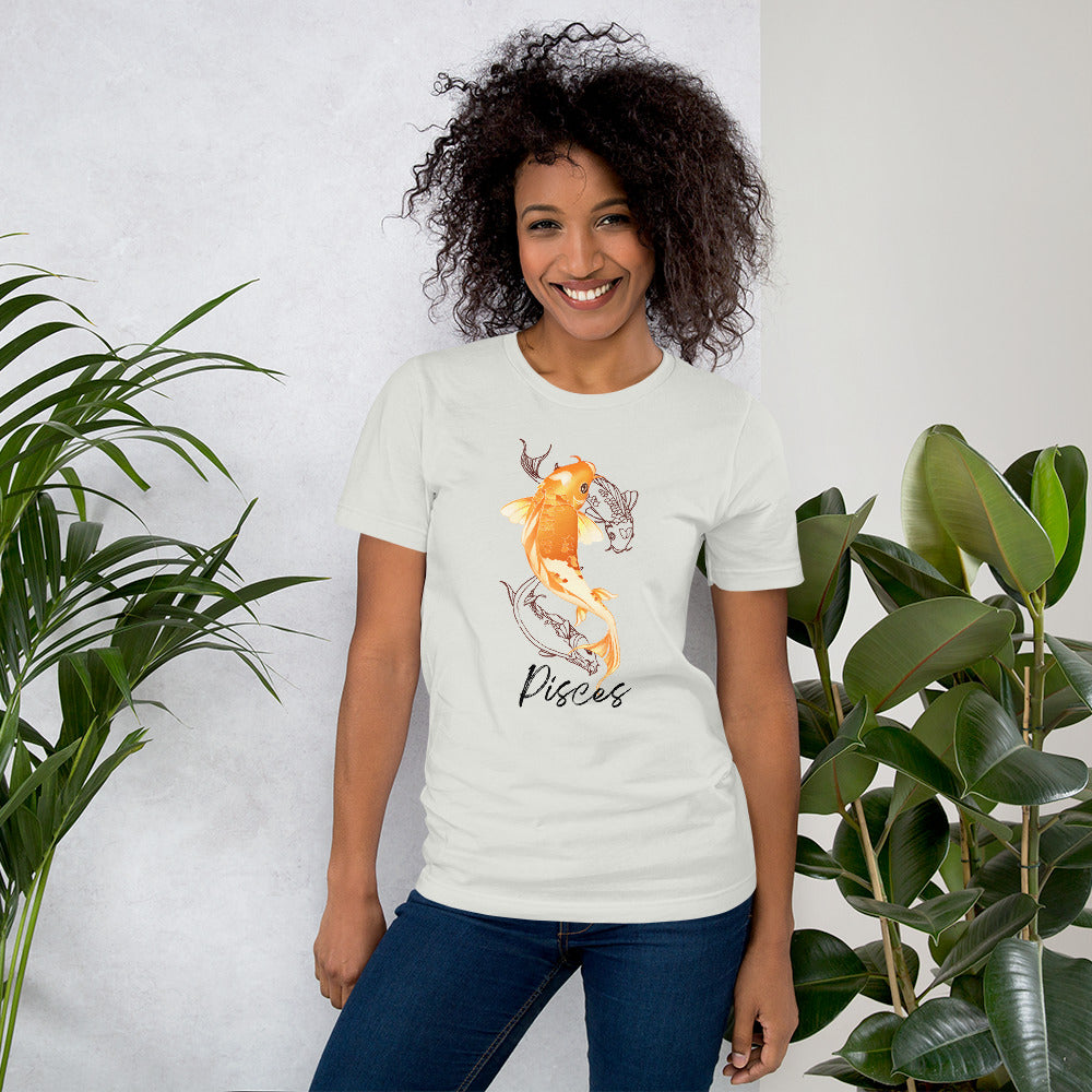 Zodiac Sign Pisces, Beautiful Koi Fish, Short-Sleeve Unisex T-Shirt, Latina Owned business, Women Owned