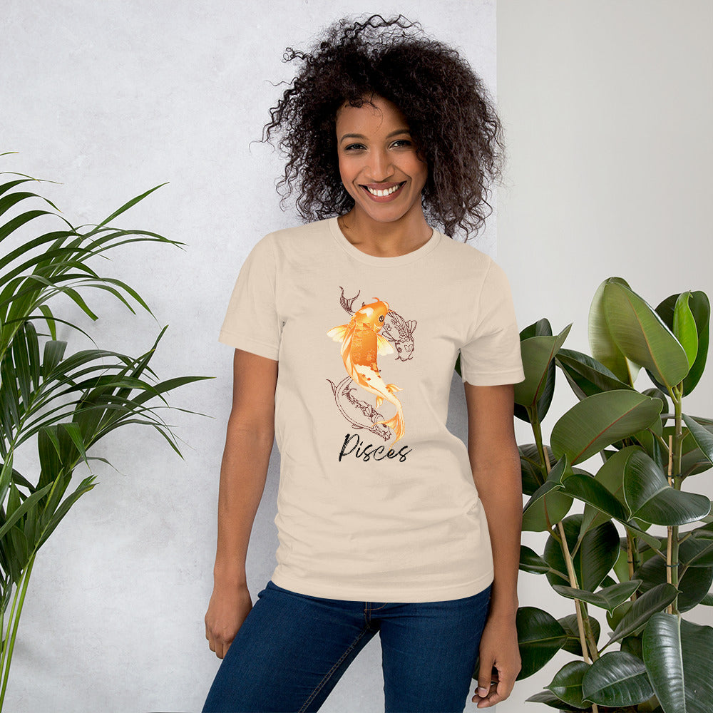 Zodiac Sign Pisces, Beautiful Koi Fish, Short-Sleeve Unisex T-Shirt, Latina Owned business, Women Owned